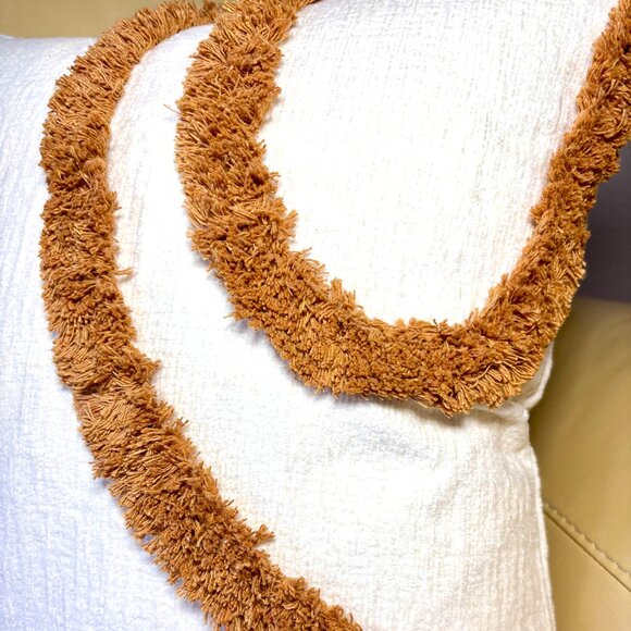 Contemporary Boho Modern Beige Orange Tan Tufted Loop 18" Throw Pillow Cover New - Picture 3 of 5